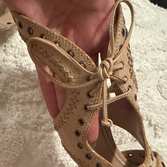 Miu Miu Tan/Pink Distressed Cutout Heels - Picture 10 of 14